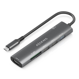 AISENS USB-C Dock 7 en 1, USB-C A, 1x HDMI, 2x USB-A USB2.0, 1x USB-A USB3.0, 1x USB-C PD 100W, 1x SD, 1x MicroSD, Gris, 15cm