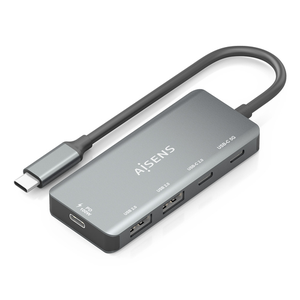 AISENS Hub USB 3.1 USB-C, USB-C/M-1xUSB-C PD 100W+1xUSB-C USB3.0/H+1xUSB-C USB2.0/H+2xUSB-A USB2.0/H, Gris, 15cm