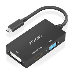AISENS Conversor USB-C A DVI/HDMI/VGA, USB-C/M-DVI/H-HDMI/H-VGA/H, Negro, 15cm