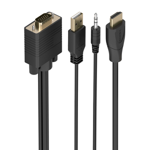 AISENS Cable Conversor HDMI a SVGA+Audio, HDMI A/M-SVGA/M+Jack 3.5/M+USB-A/M, Negro, 1.5m