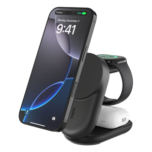 Belkin Qi2 Fitness tracker, Auriculares, Smartphone, Reloj inteligente Negro USB Cargador inalámbrico Carga rápida Interior