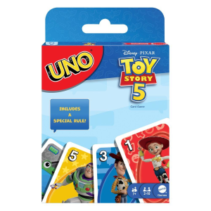 Mattel Games Juego de cartas UNO de Toy Story 5 de Disney Pixar para niños, adultos y noches en familia, baraja inspirada en la