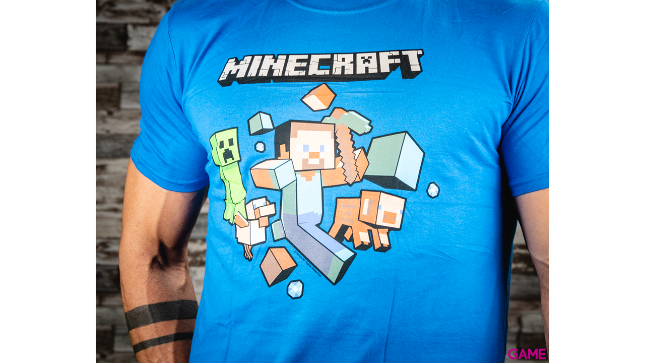 Camiseta Minecraft Runaway Azul Talla  M-1