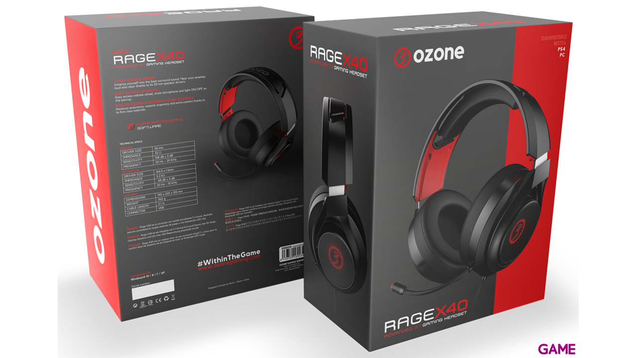 OZONE Rage X40 7.1 USB LED Rojo PC-PS4-PS5 - Auriculares Gaming-4