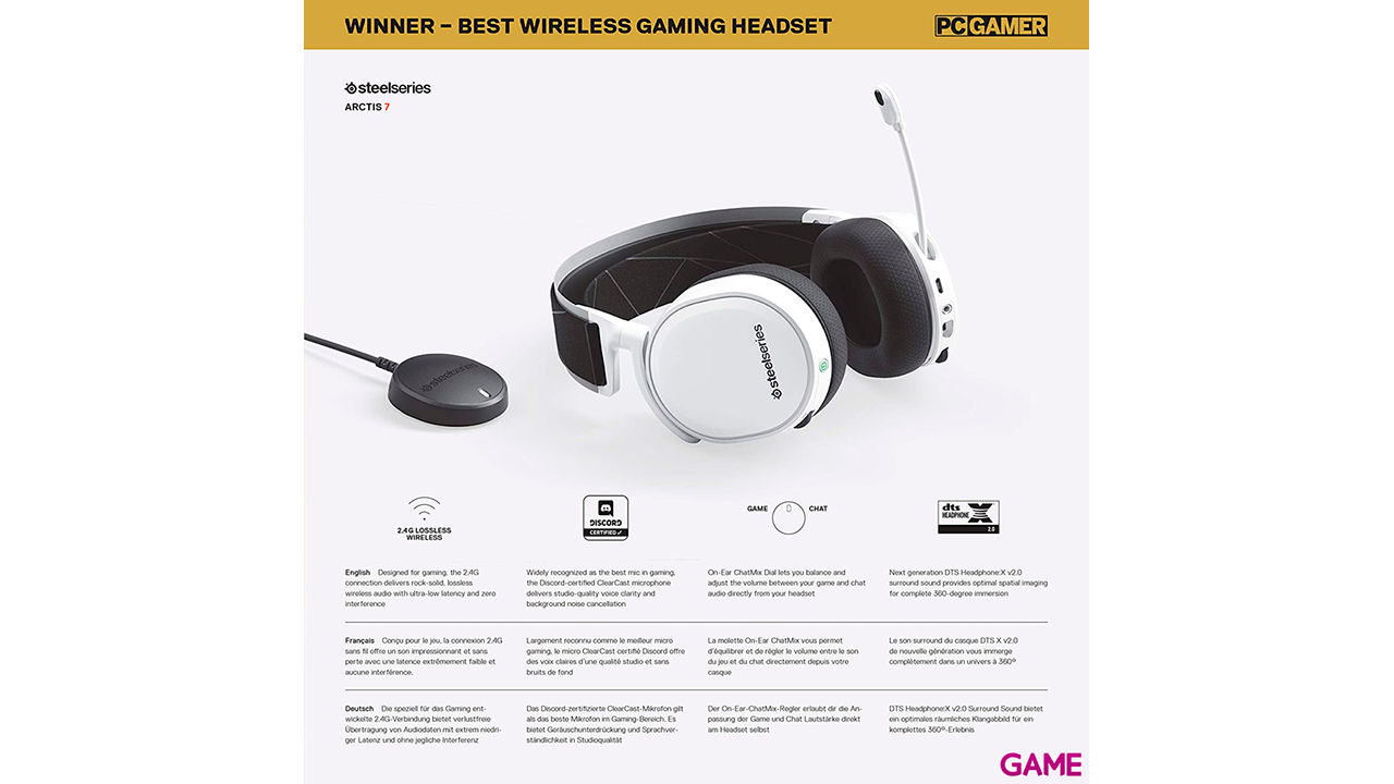 SteelSeries Arctis 7 Blanco (2019 Edition) WirelessWireless PC-PS4-PS5-XBOX-SWITCH-MOVIL - Auriculares Gaming Inalámbricos-7