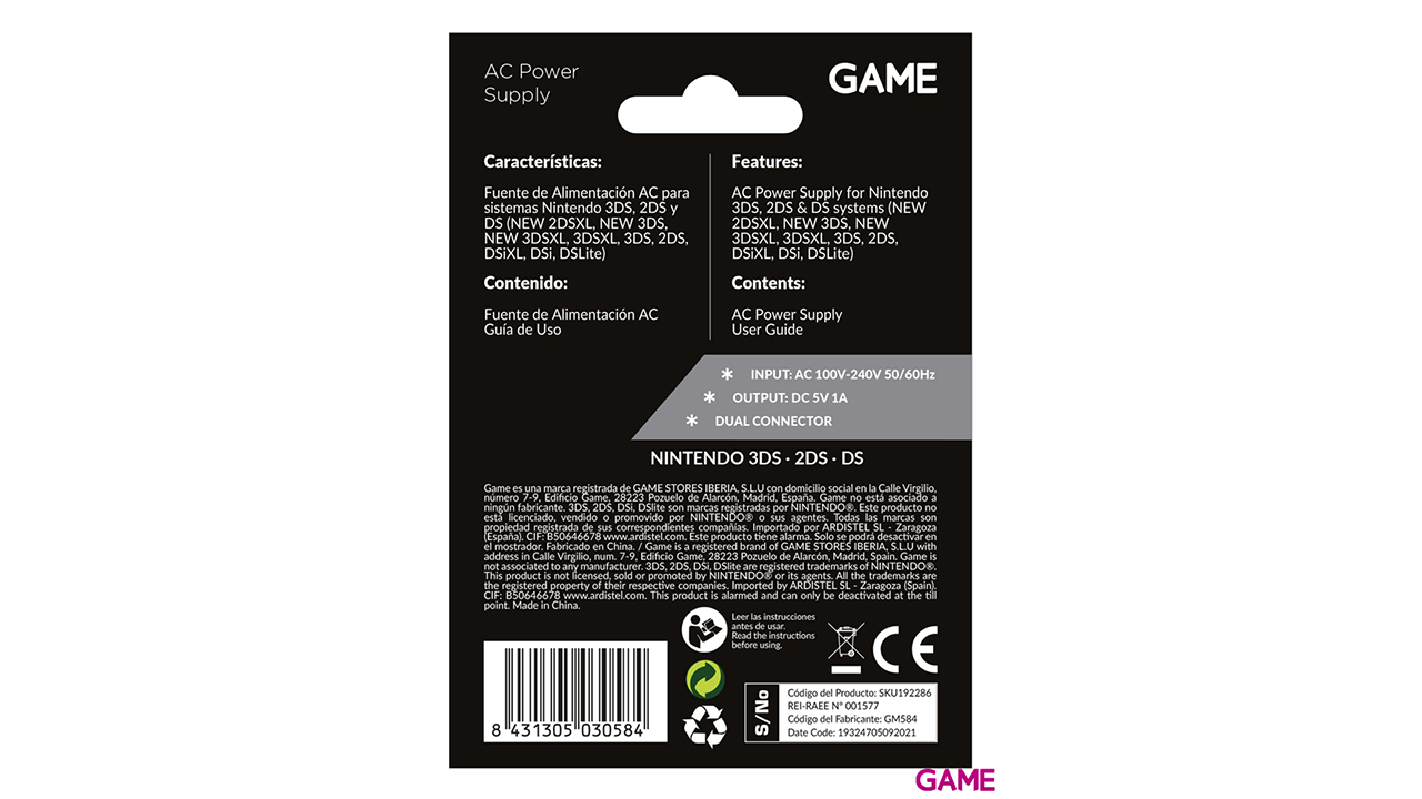 GAME GM584 Fuente de Alimentación para 2DS-3DS-DSi-1