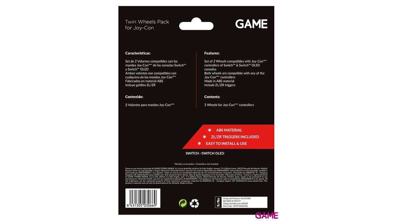 GAME GM669 Pack de 2 Volantes negros para Joy-Con Switch-1
