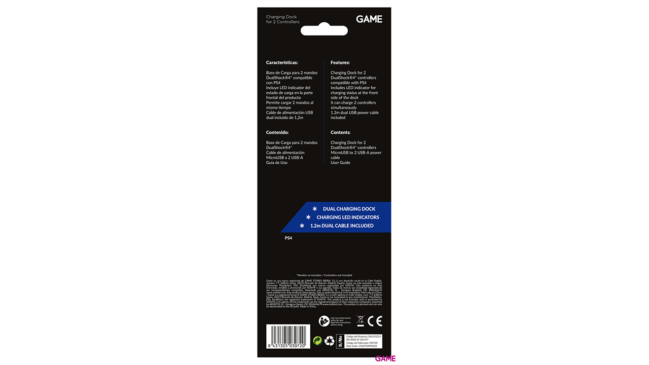 GAME GM720 Cargador Dual para Mandos DualShock4-1