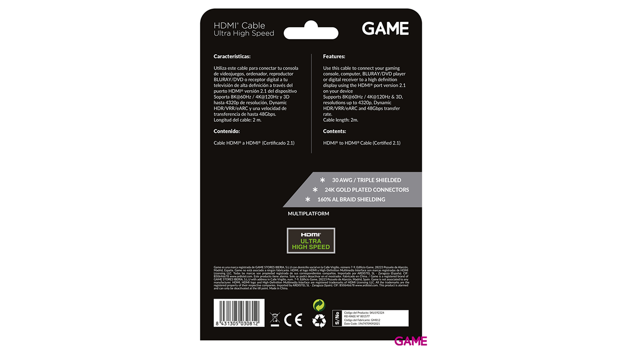 GAME GM812 Cable HDMI 2.1 8K PS5-XSX-PC-1