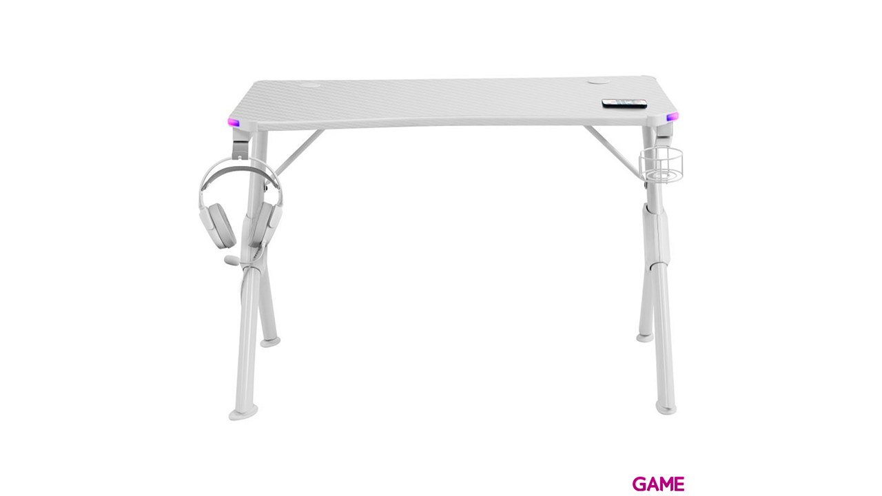 MARSGAMING MGD GAMING DESK- CARBON FIBER- HEADSET & CUP HOLDER- CABLE GUIDE- WHITE - Mesa Gaming-2