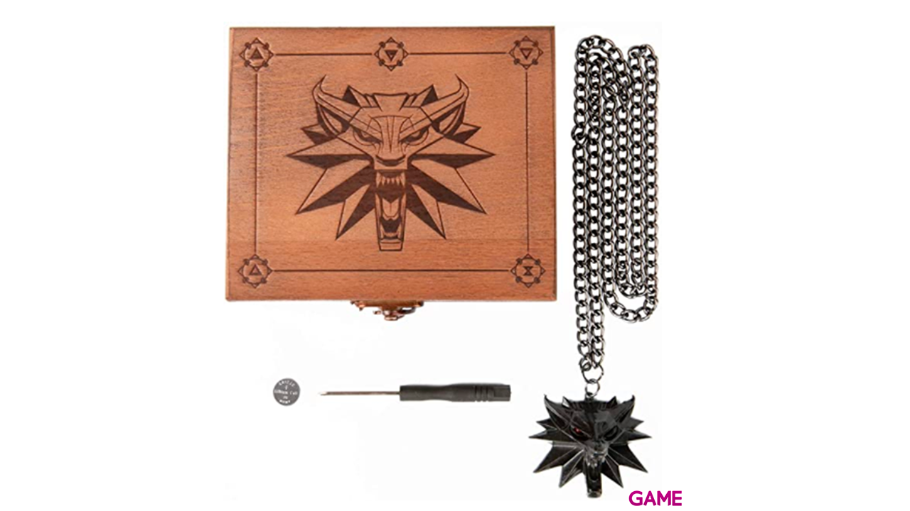 Medallón LED The Witcher en Caja de Madera-2