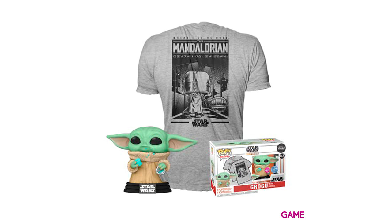 Pack Camiseta y Figura Pop Star Wars The Mandalorian: Grogu con Galleta Talla L-0