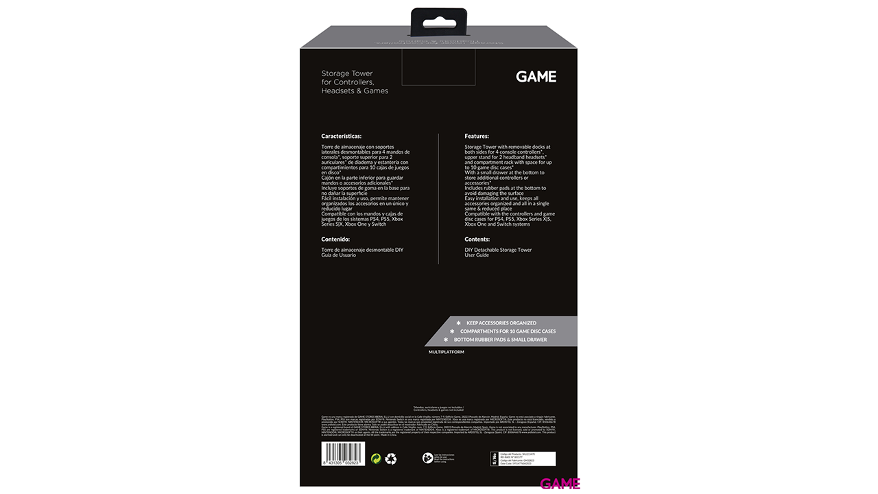 GAME GM32823 Soporte Auriculares, Juegos y Mandos Negro PS4-PS5-XBOX-1