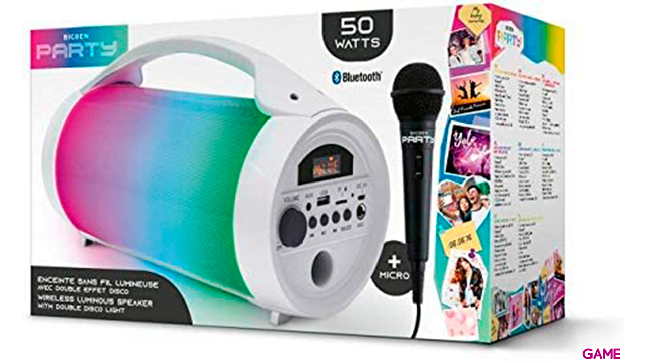 Altavoz Bluetooth con micrófono Party blanco con USB, AUX y SD-0