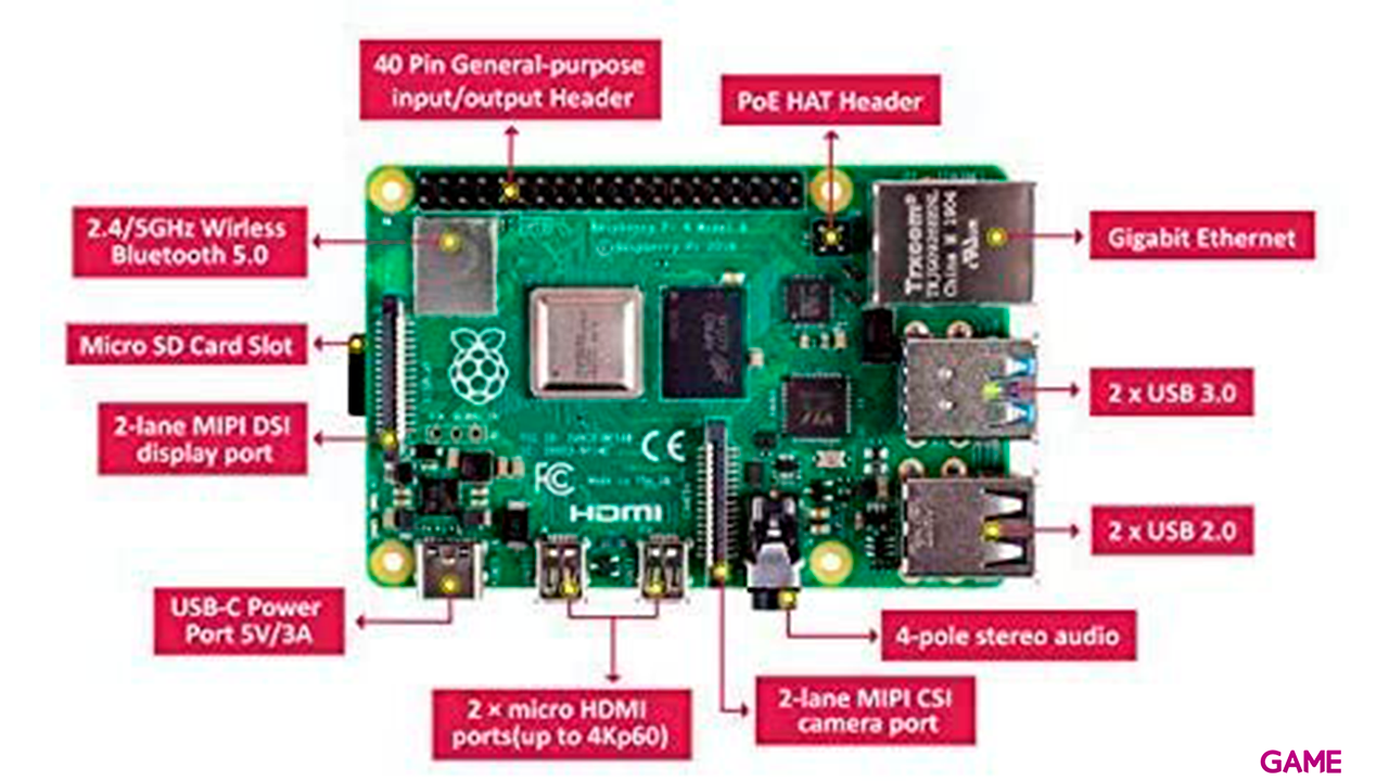 Raspberry Pi 4 Model B placa de desarrollo 1,5 MHz BCM2711-1