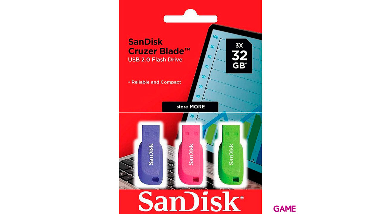 Sandisk Cruzer Blade 3x 32GB USB A 2.0 Azul Verde Rosa - Pendrive-1