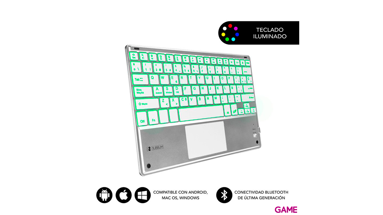 Subblim Smart Backlit BT Keyboard Touchpad Silver - Teclado-1