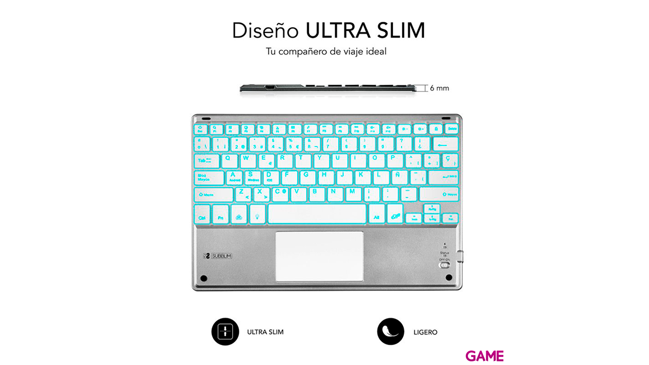 Subblim Smart Backlit BT Keyboard Touchpad Silver - Teclado-3