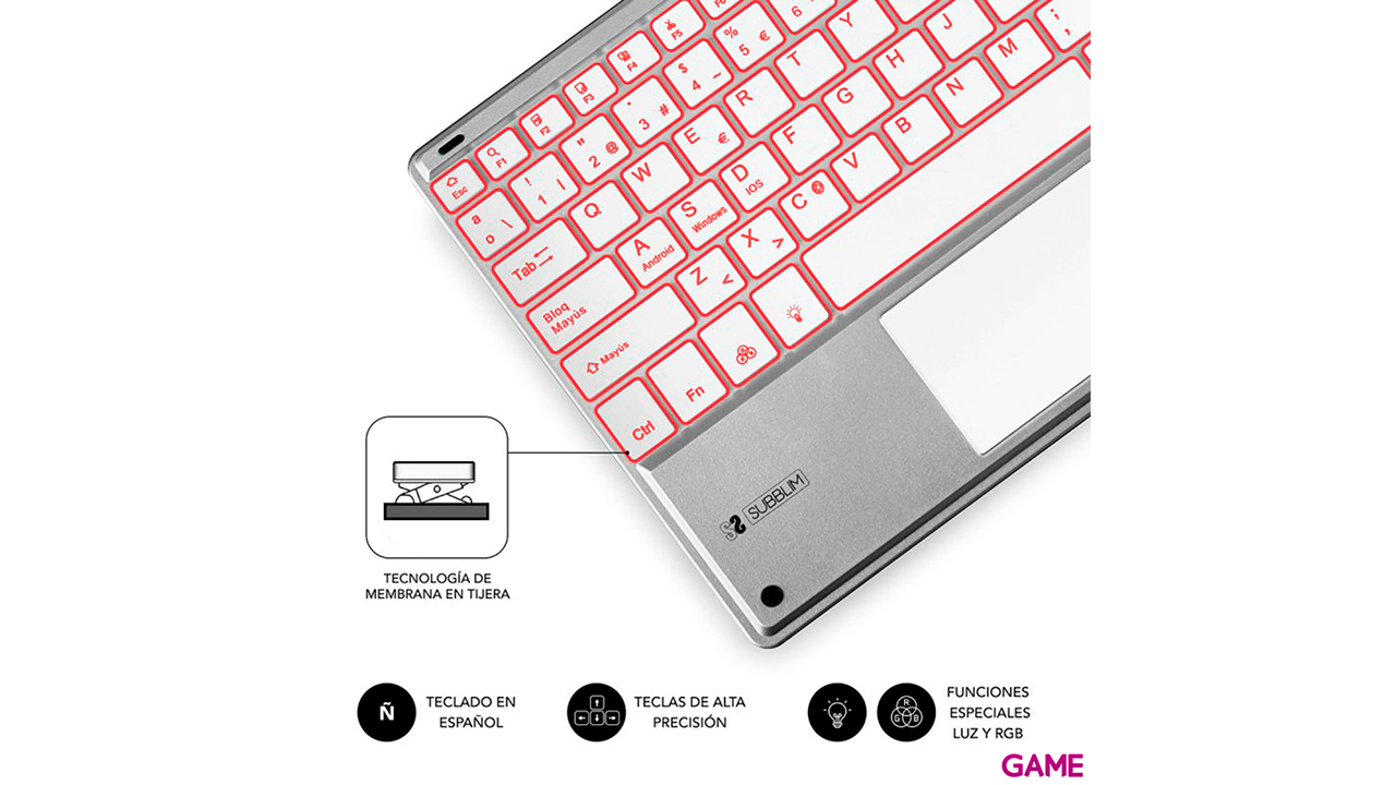 Subblim Smart Backlit BT Keyboard Touchpad Silver - Teclado-4