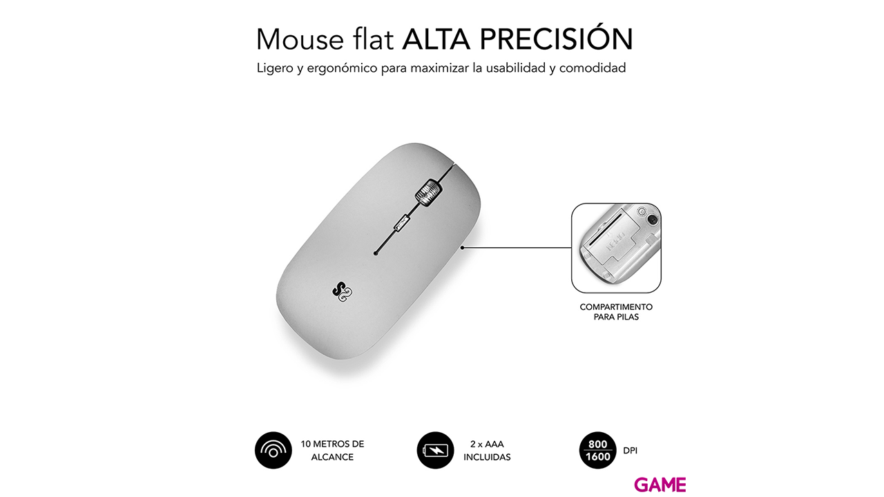 SUBBLIM RATON OPTICO WIRELESS BLUETOOTH BT MOUSE FLAT SILVER-2