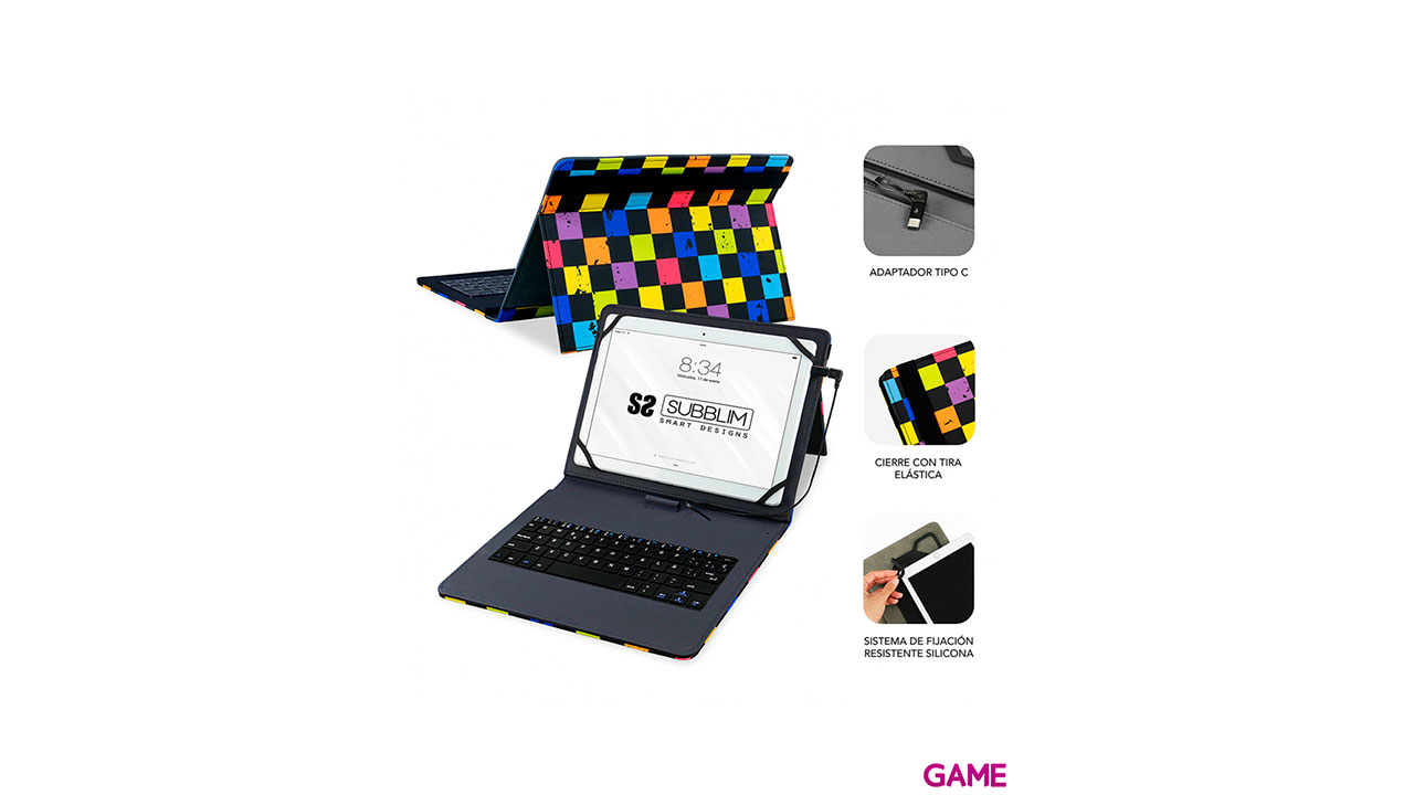 Subblim Keytab 10.1´´ Con Teclado Micro USB - USB C Squares - Funda-0