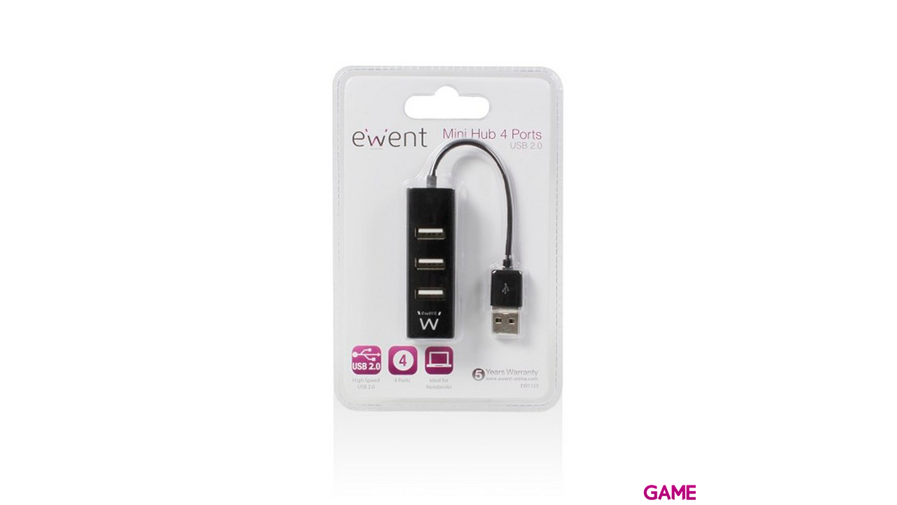 Ewent EW1123 USB 480 Mbit/s Negro - Hub-4