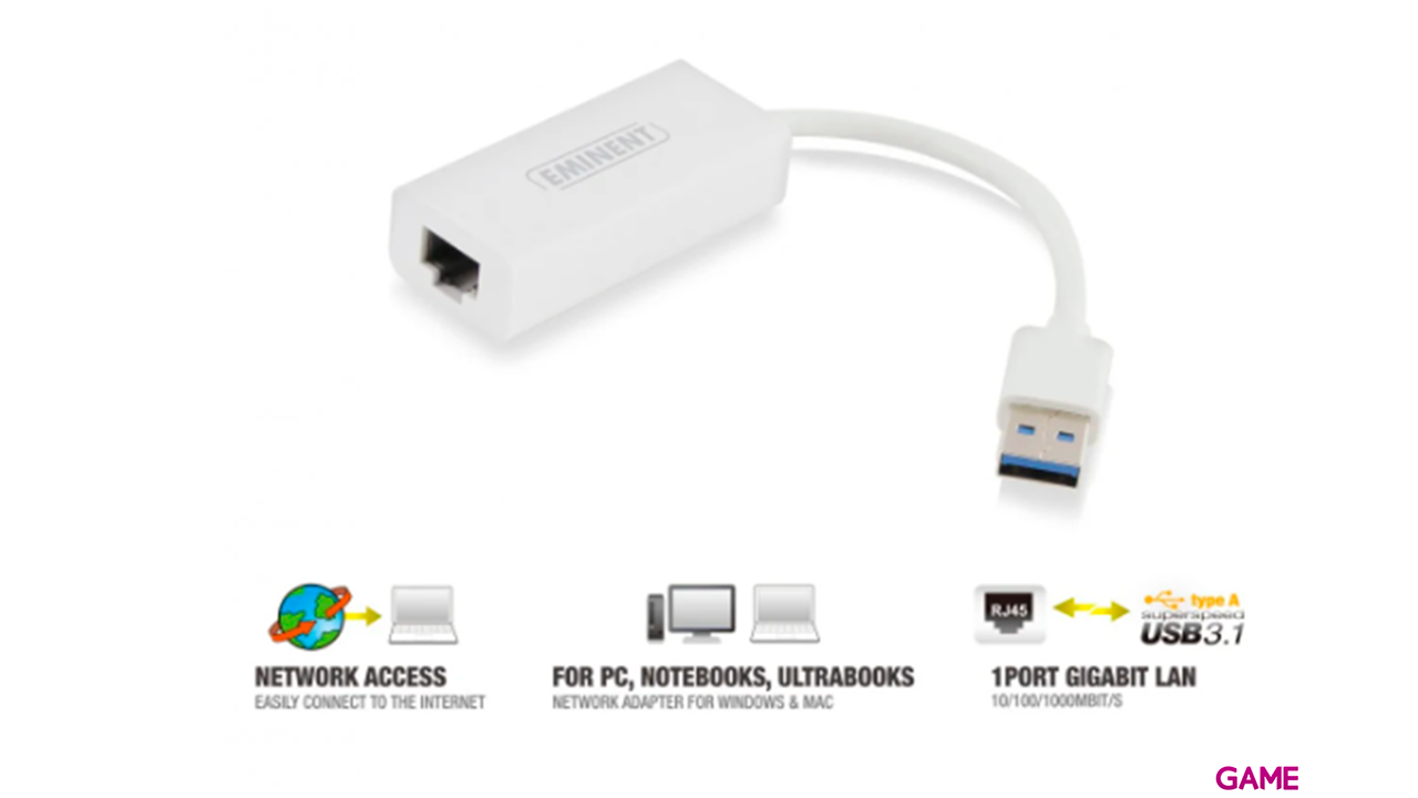 Eminent EM1017 adaptador de cable USB RJ45 Blanco-3