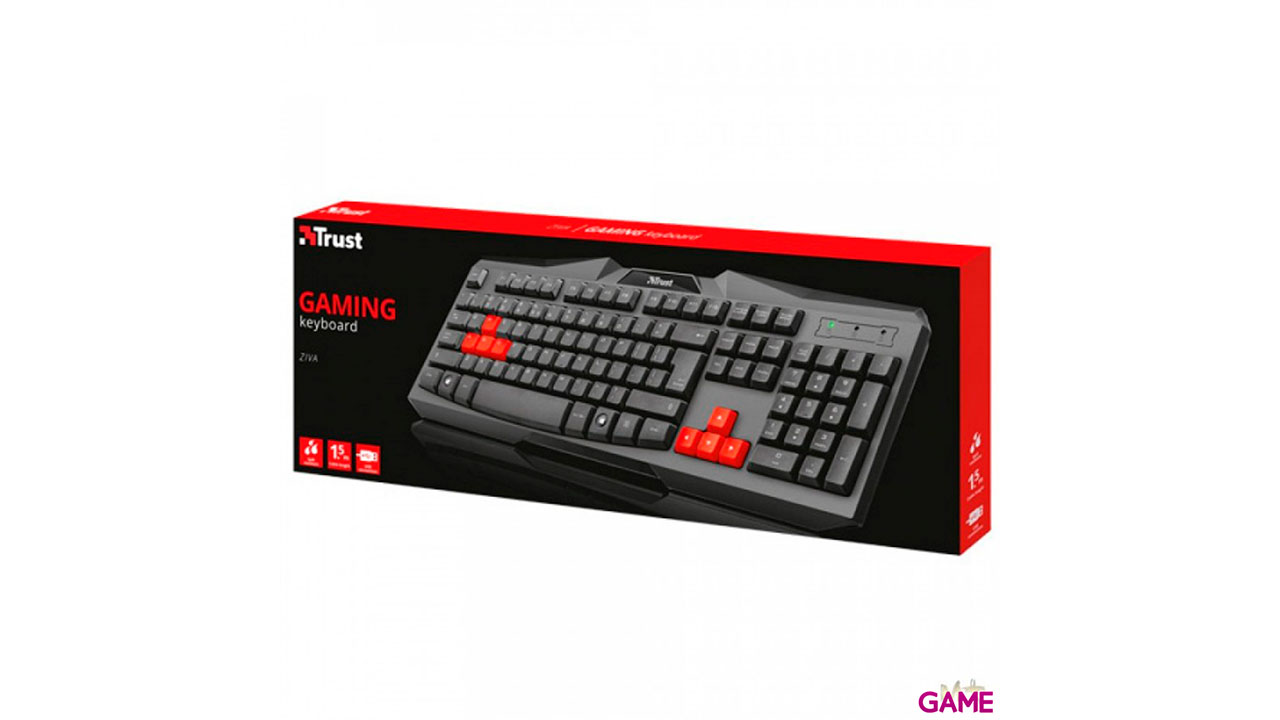 Trust Ziva ES teclado USB QWERTY Español Negro, Rojo-1