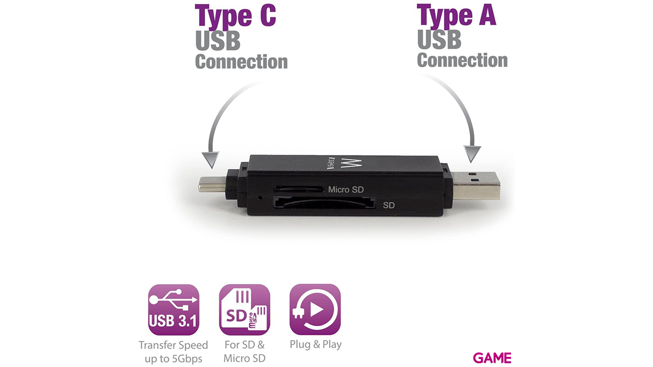 Ewent EW1075 USB 3.2 Gen 1 (3.1 Gen 1) Type-A/Type-C Negro - Lector Tarjetas-1