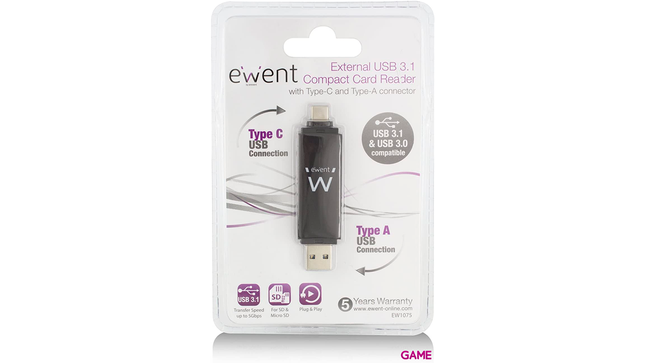 Ewent EW1075 USB 3.2 Gen 1 (3.1 Gen 1) Type-A/Type-C Negro - Lector Tarjetas-4