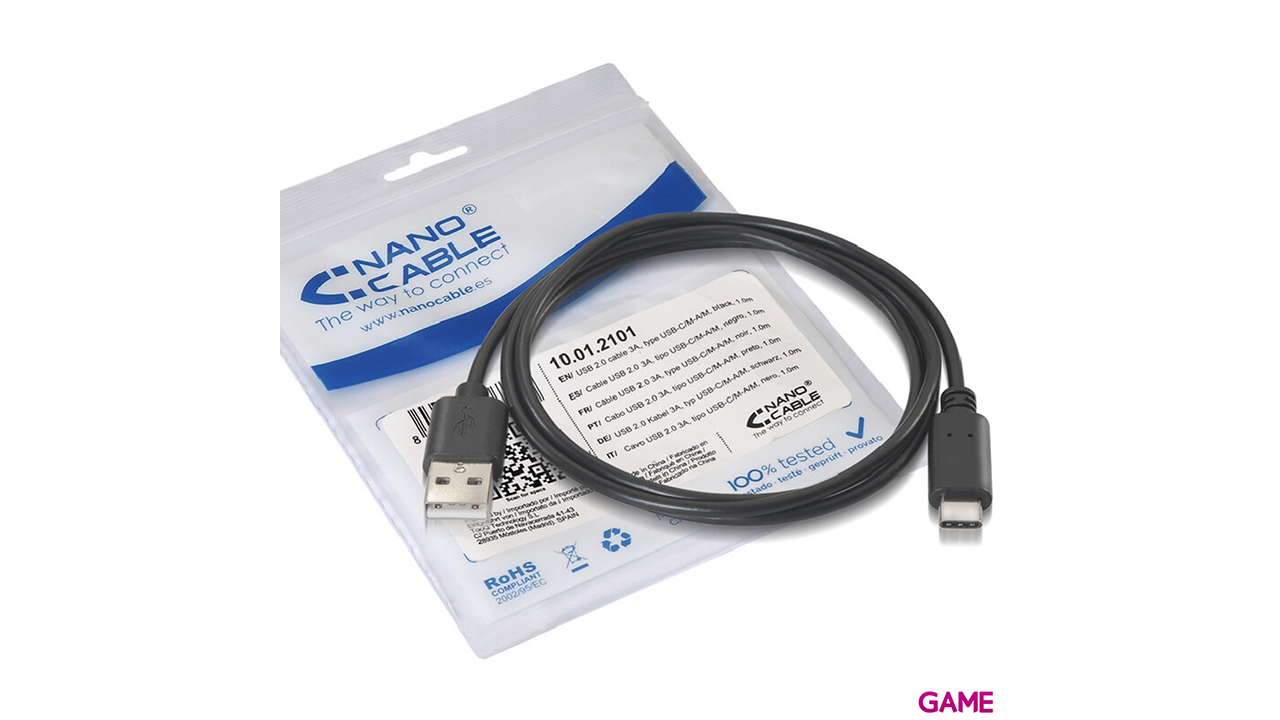 Nanocable USB 2.0, 1m cable USB USB C USB A Negro-1