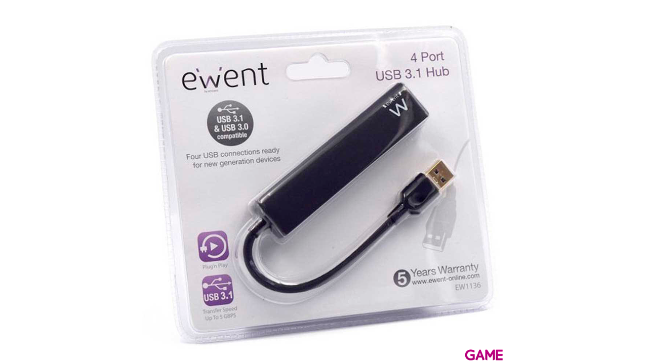 Ewent EW1136 hub de interfaz USB 3.2 Gen 1 (3.1 Gen 1) Type-A 480 Mbit/s Negro-4
