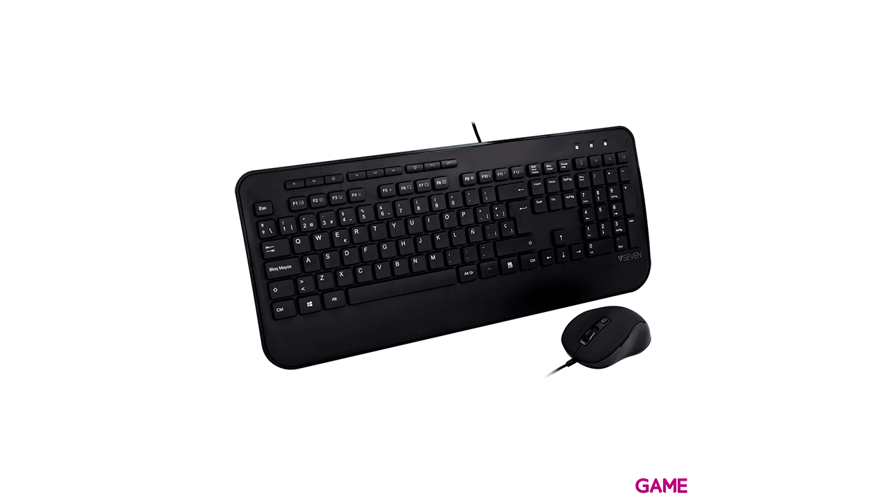 V7 Teclado USB de tamaño completo con reposamuñecas y combo de ratón para ambidiestros - ES-1
