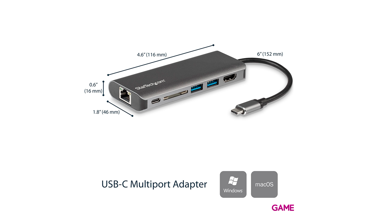 StarTech Docking Station - USB-C - HDMI - Red Ethernet - Lector SD - Dock Station-1