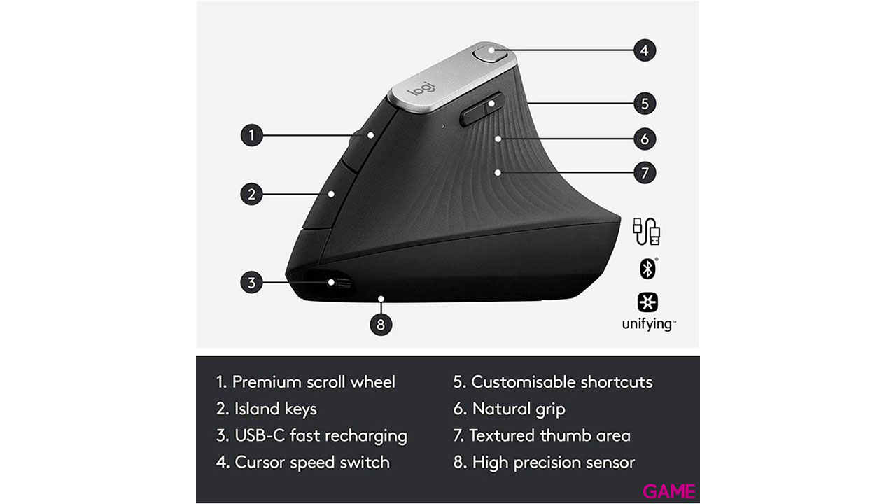 Logitech MX Vertical Advanced Ergonimic Inalambrico Optico 4000DPI - Raton-2