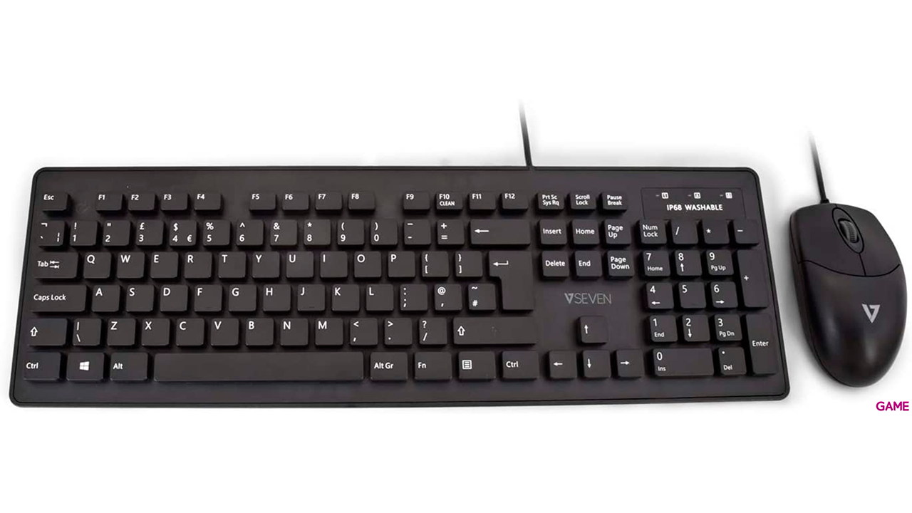 V7 Combo de teclado y ratón antimicrobiano lavable, USB, óptico, IP68, impermeable-4