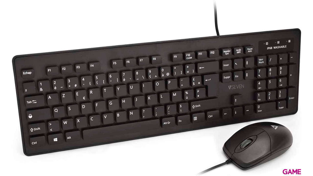 V7 Combo de teclado y ratón antimicrobiano lavable, USB, óptico, IP68, impermeable-5