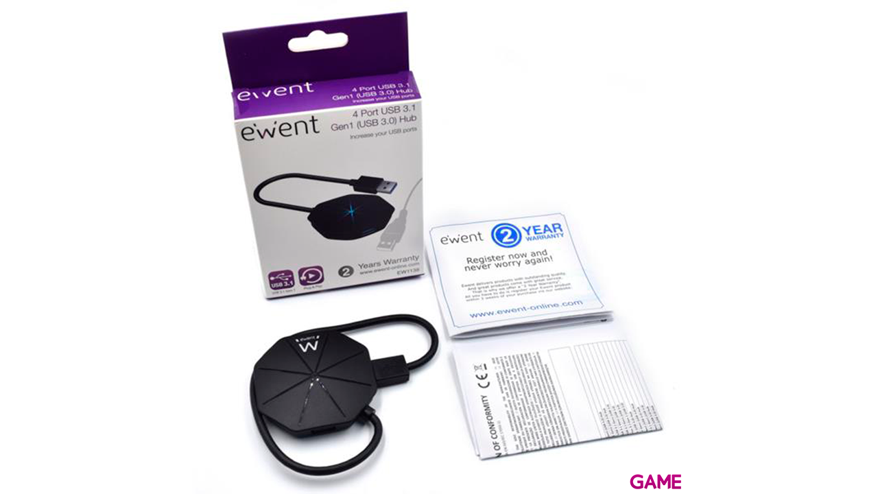 Ewent EW1138 USB 3.2 Gen 1 (3.1 Gen 1) Type-A 5000 Mbit/s Negro - Hub USB-5