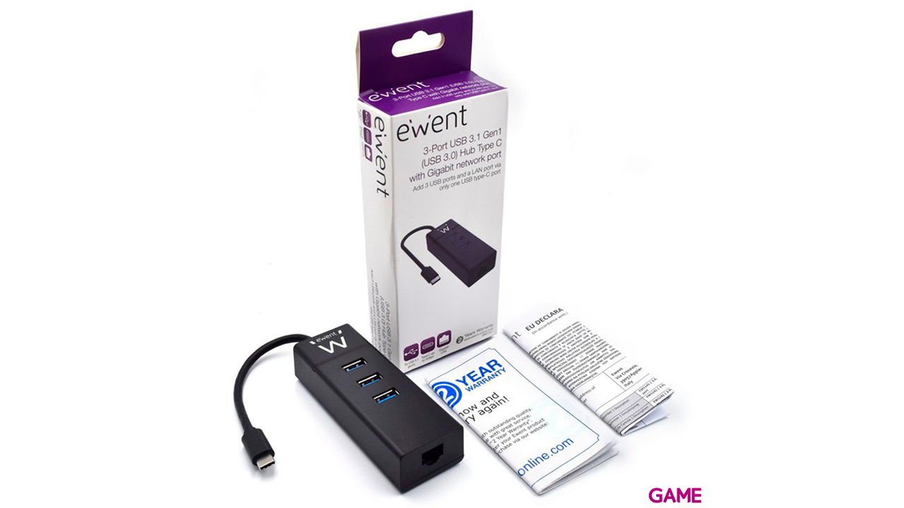 Ewent EW1141 USB 3.2 Gen 1 (3.1 Gen 1) Type-C 5000 Mbit/s Negro - HUB USB-6
