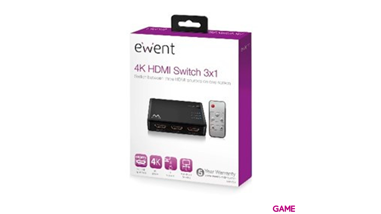 Ewent EW3730 Conmutador HDMI 4K 3x1 Mando a Distancia - Hub-0