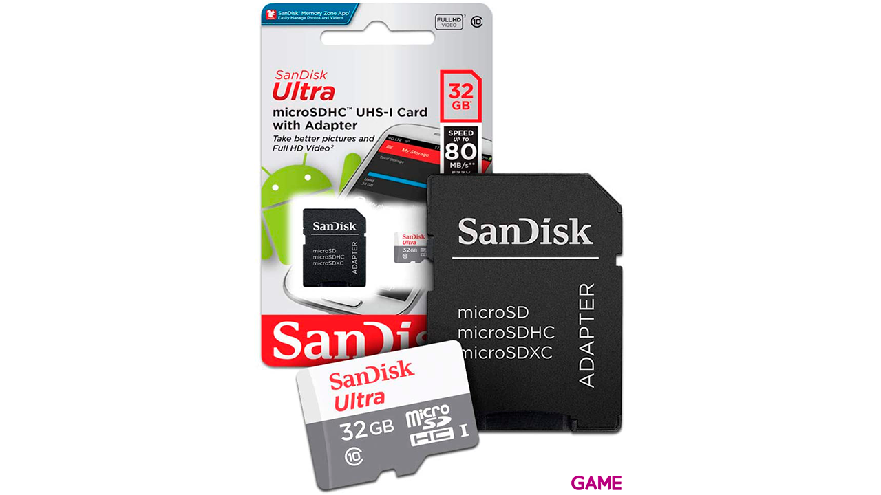 Sandisk 32GB Ultra MicroSDHC + Adaptador SD 100MB/S CLASS 10 UHS-I - Tarjeta Memoria-0