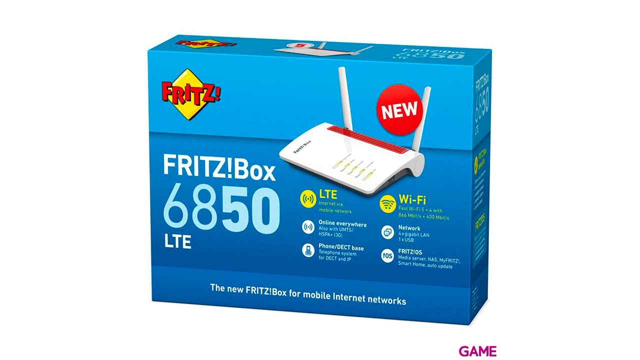 Fritz! Box 6850 LTE - Doble banda 2,4 GHz - 5 GHz - Gigabit Ethernet 3G 4G - Rojo Blanco - Router-2