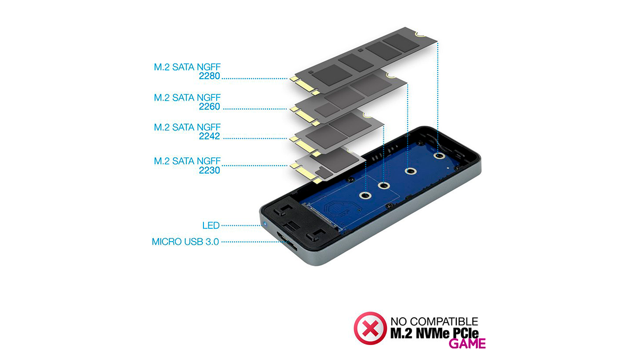 TooQ TQE-2281G caja para disco duro externo M.2 Caja externa para unidad de estado sólido (SSD) Gris-0