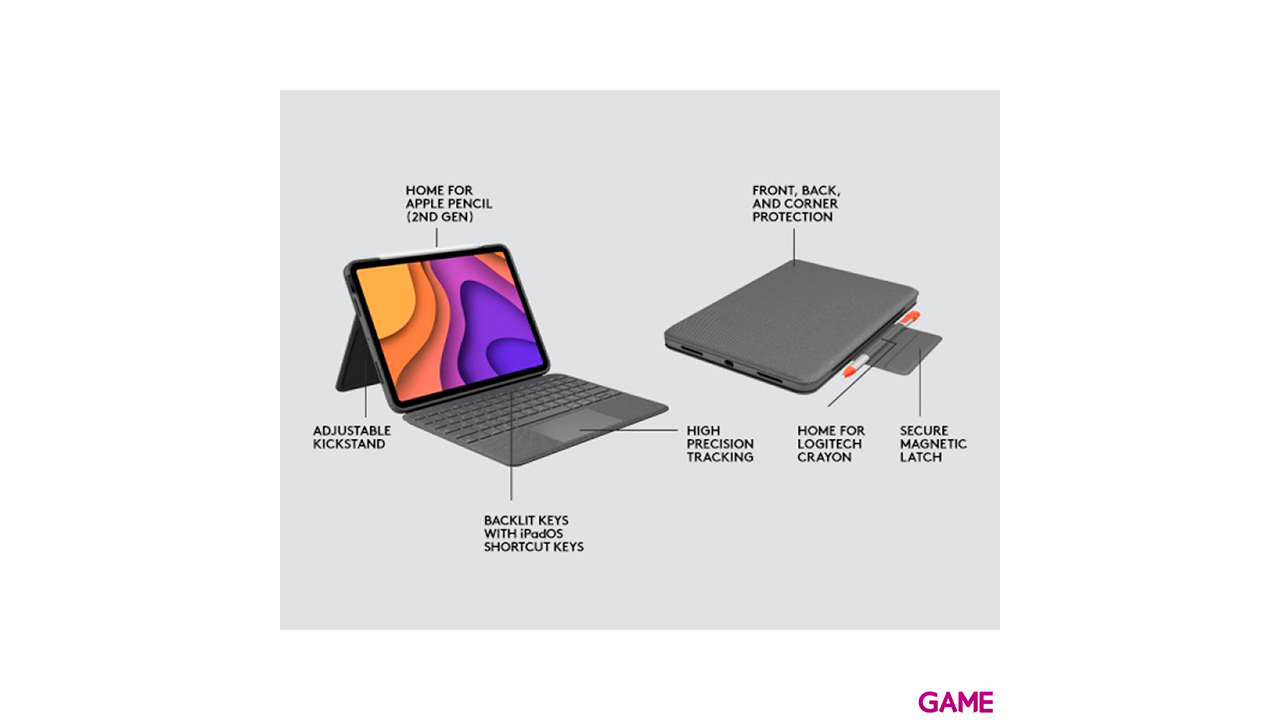 Logitech Folio Touch QWERTY Inglés internacional Gris Smart Connector-5