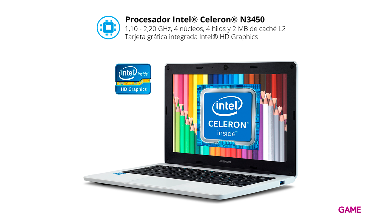 Medion E11201 - Celeron N3450 - 4GB RAM - 64GB SSD - 11,6´´ - W10 - Ordenador Portátil-3