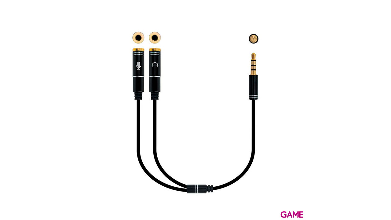 Nanocable Cable adaptador Audio Jack 3.5/M 4pines - 2xJack 3.5/H 3pines negro 30 cm - Cable Adaptador-0