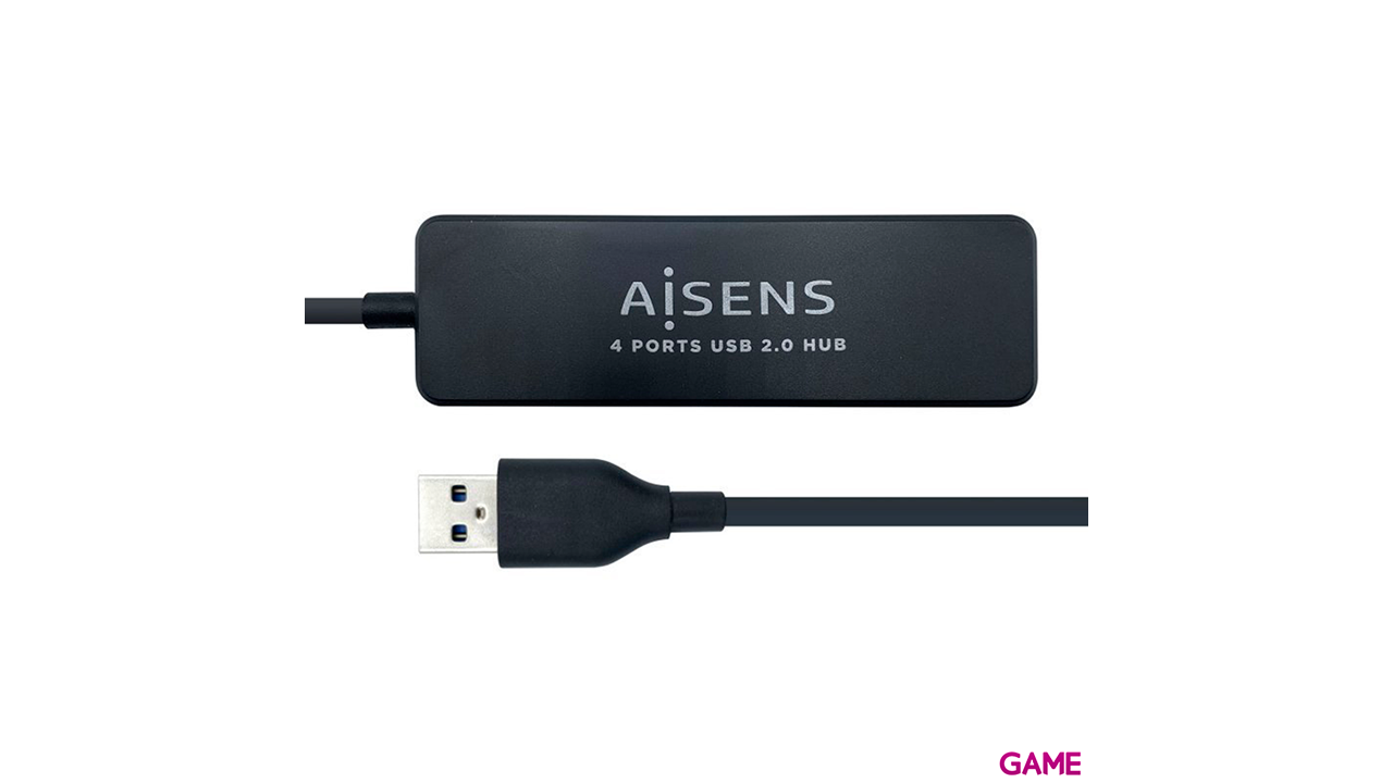 Aisens Hub USB 2.0, Tipo A/M - 4 x Tipo A/H, Negro 30 cm - HUB USB-2