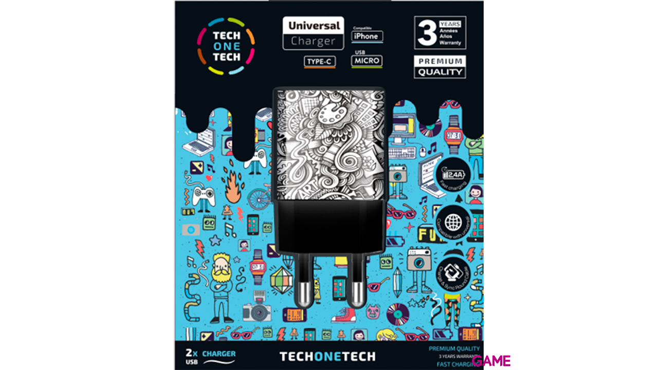 Tech One Tech Art Deco Doble 2.4A Alto Rendimiento - Cargador-0