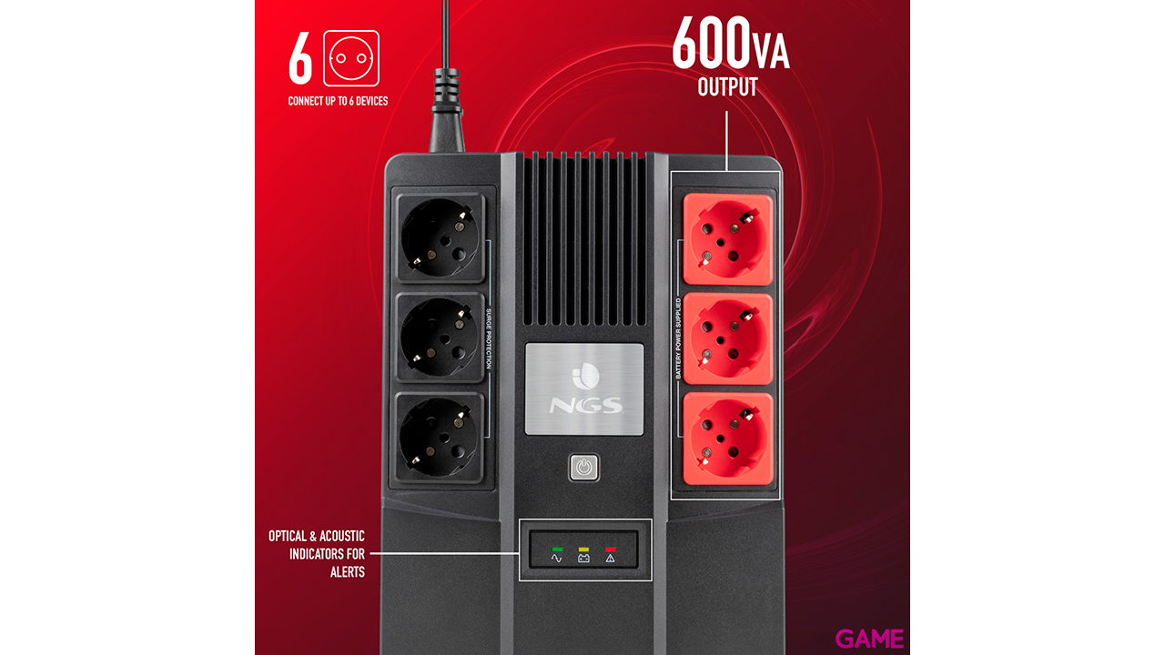 NGS Fortress Bunker 600VA 350W 6 salidas AC - SAI-3