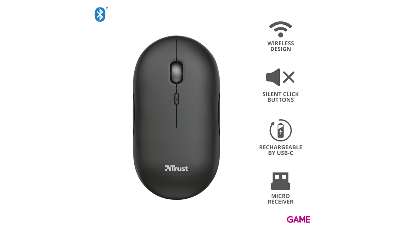 Trust Puck ratón Ambidextro RF inalámbrica + Bluetooth Óptico 1600 DPI-8